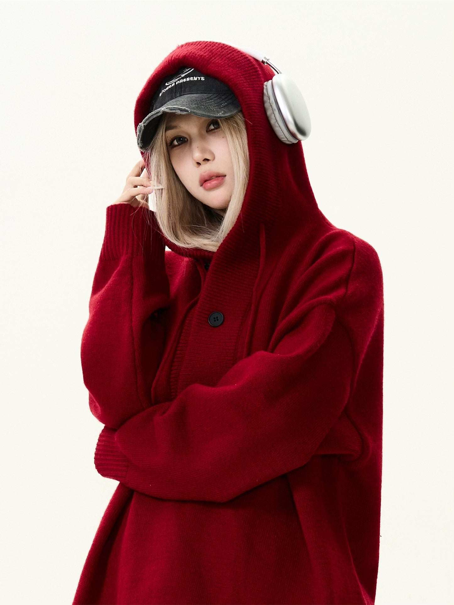 Half-Button Knit Hoodie MAD0015