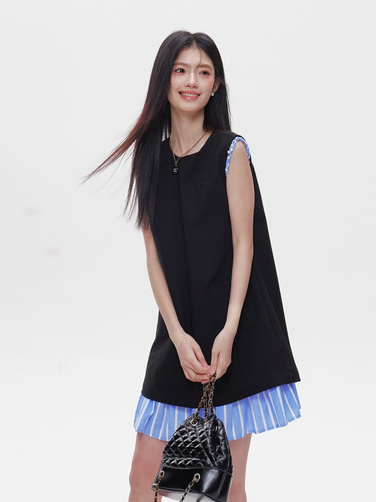 Crew Neck A-Line Black Dress AMO0001