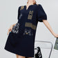 Cat Embroidery Key Neck Dress FER0221