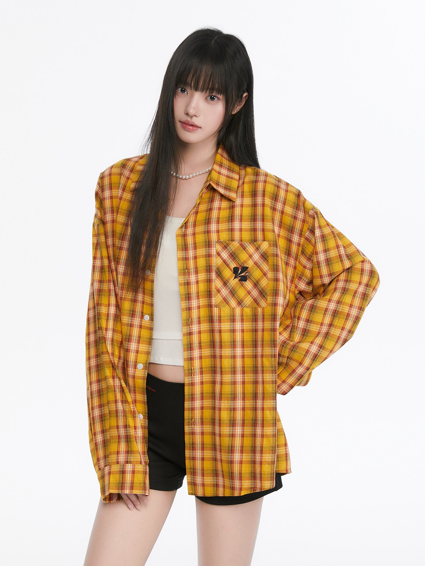 Paid Loose Long-Sleeve Shirt / Washed Straight Jeans KIP0009