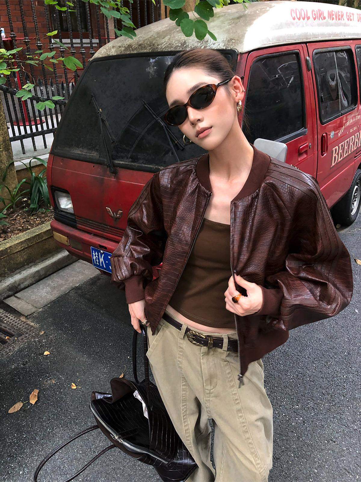 Striped Biker Leather Jacket  WWP0011