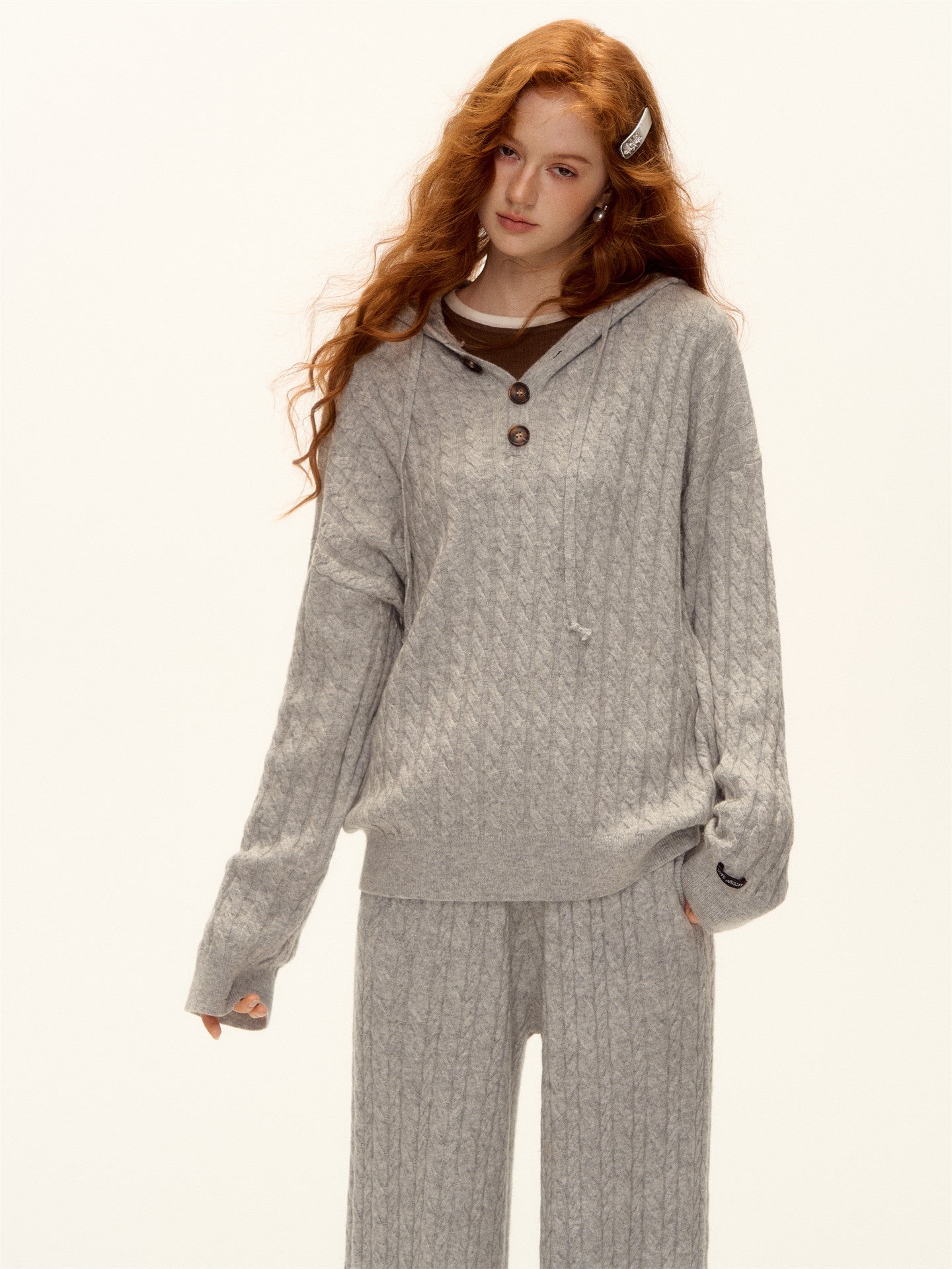 Wool Half-Button Knit Hoodie / Wide Pants ASG0073