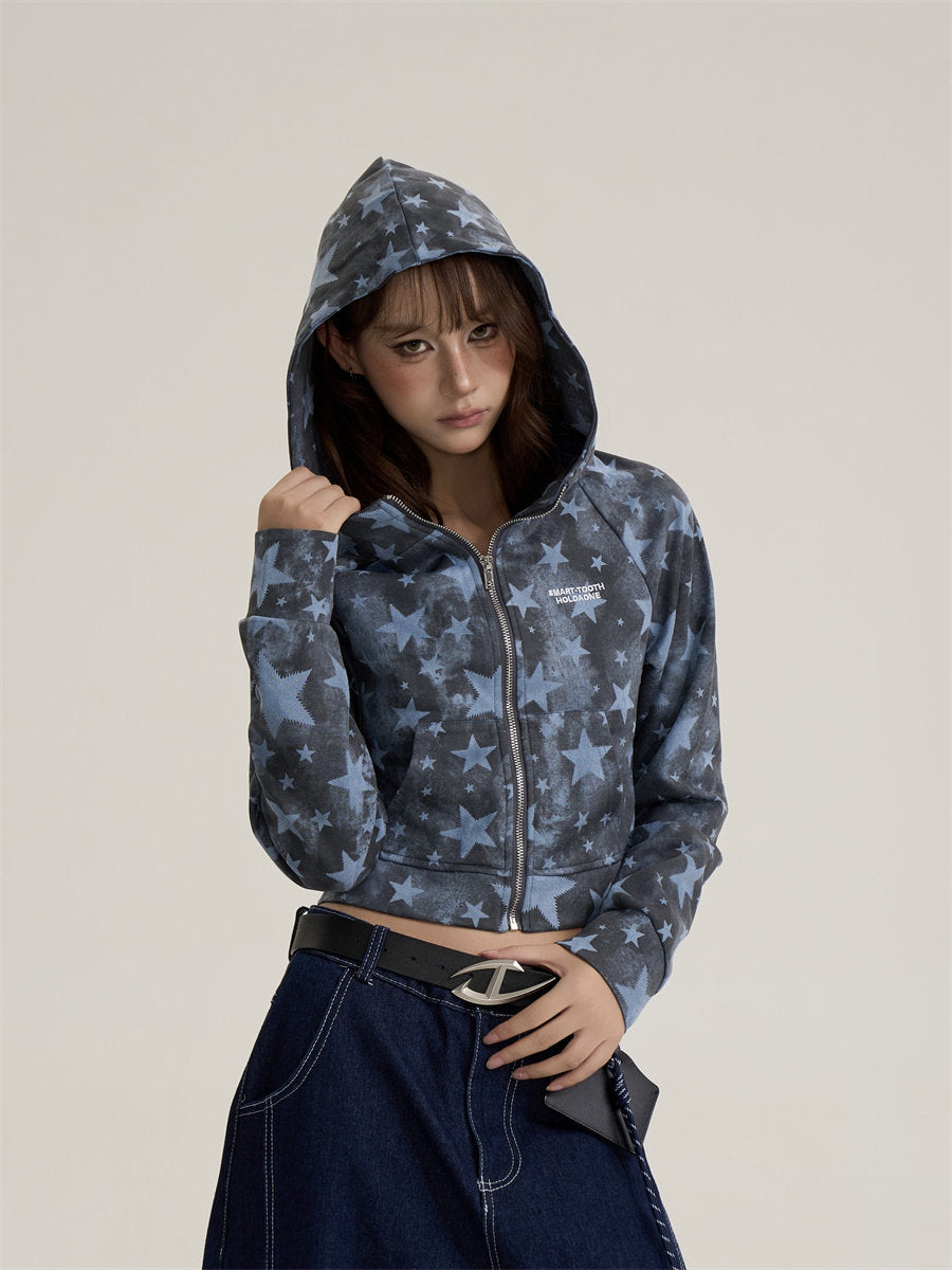 Star-Patterned Zip-Up Hoodie ONP0002