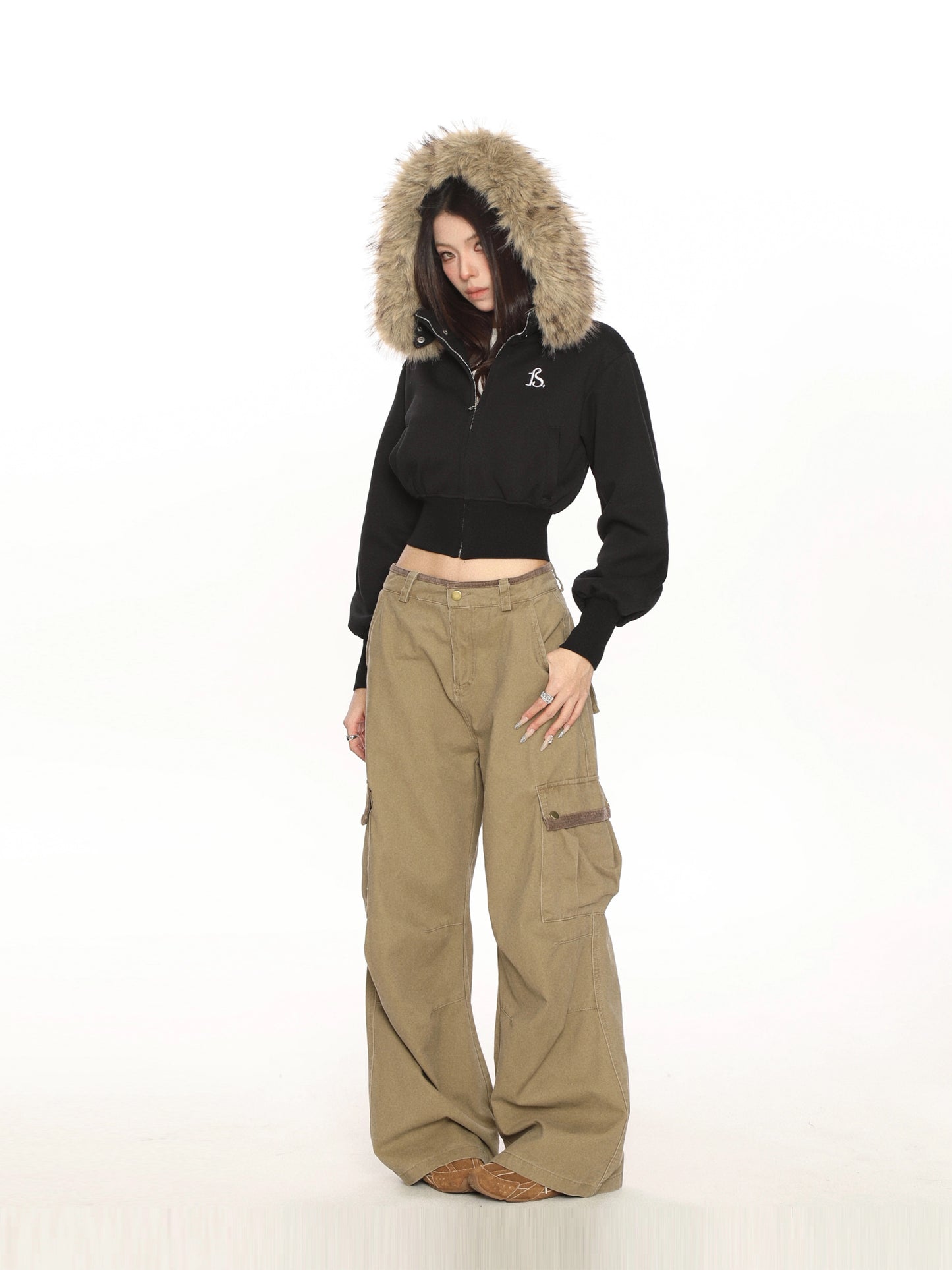 Fur Cropped Zip Up Hoodie BGS0013