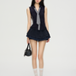 Navy Blue Double Layer Skirt PUC0017