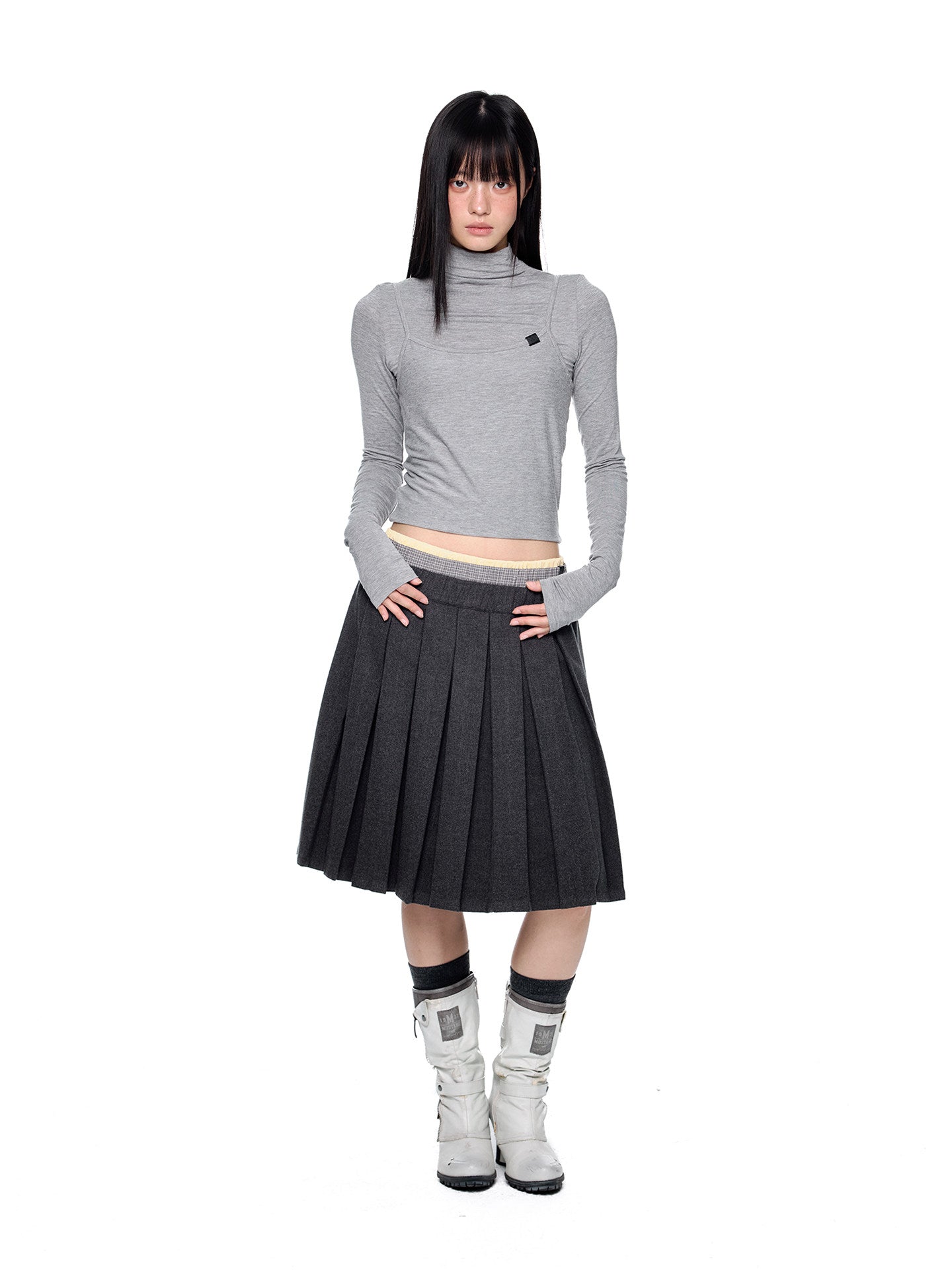 Plaid Patchwork Pleated Skirt EZK0095