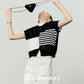 Color Block Stripe Knit / White Denim Pants LLA0496