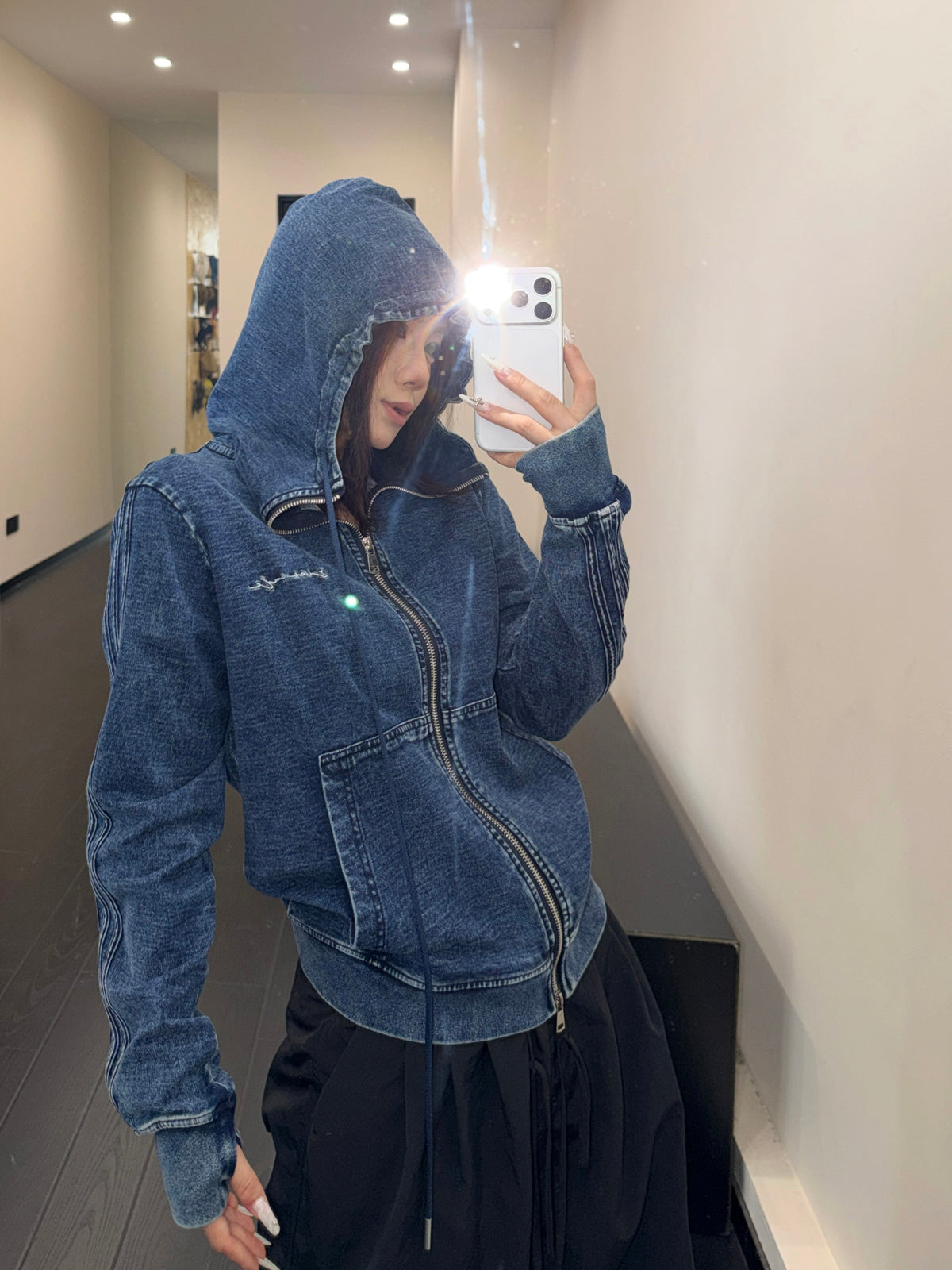 Denim Zip-Up Hoodie YLS1041