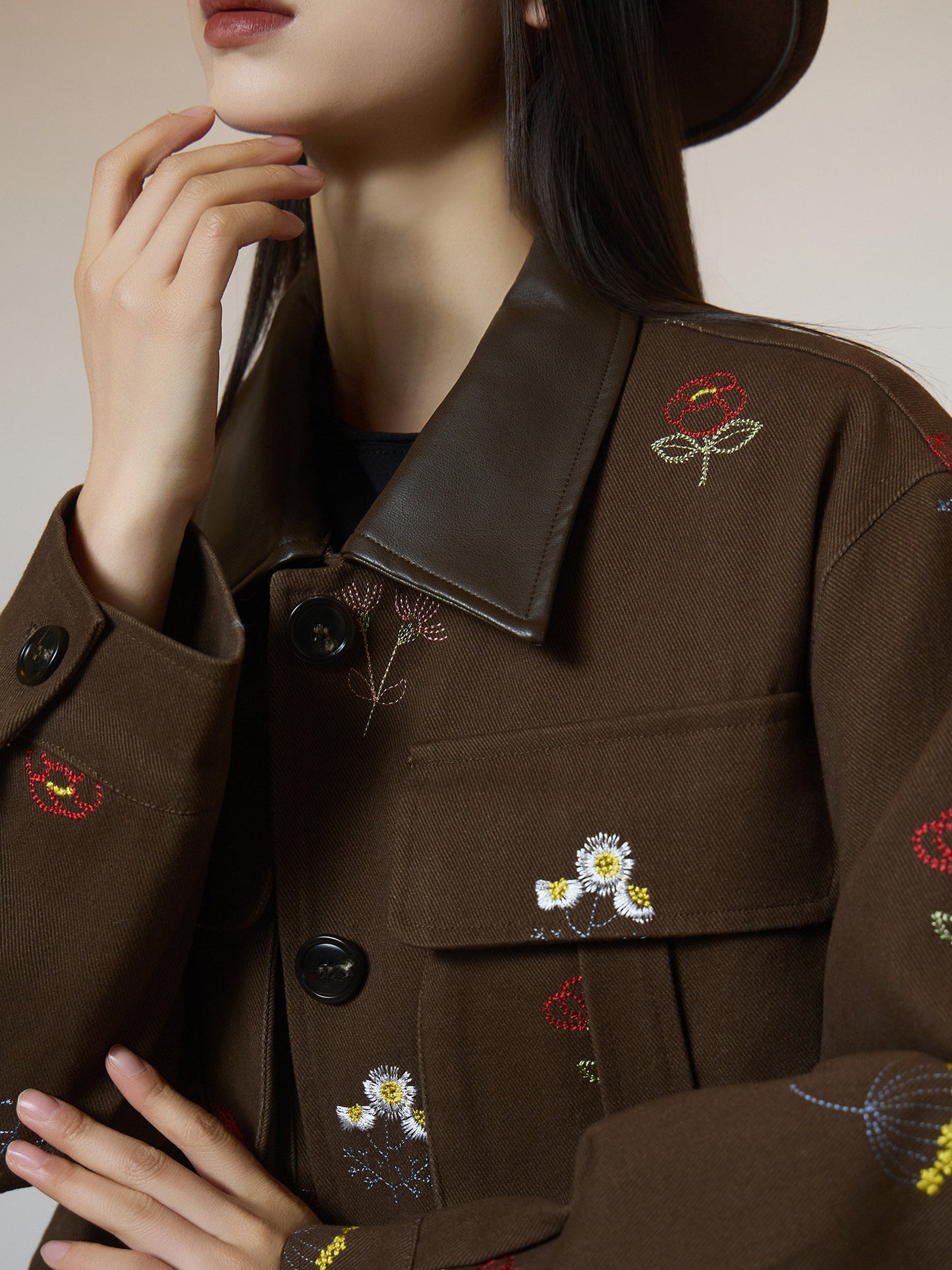 Brown Lace Patchwork Jacket SUY0020