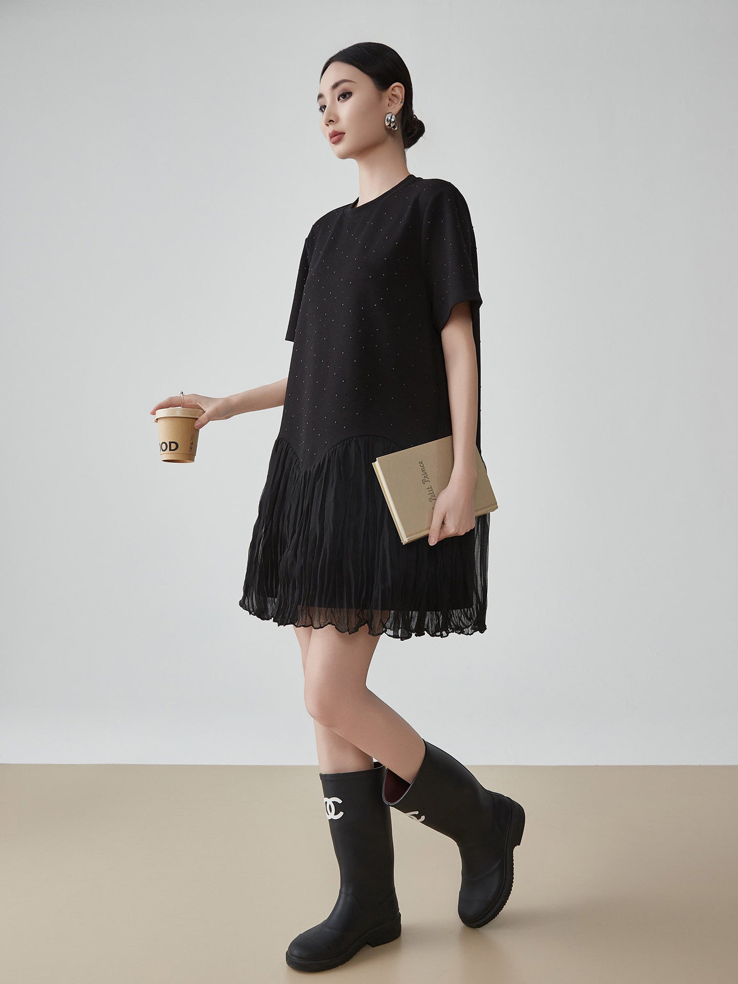 Rhinestone Short-Sleeve T-Shirt Dress FER0080