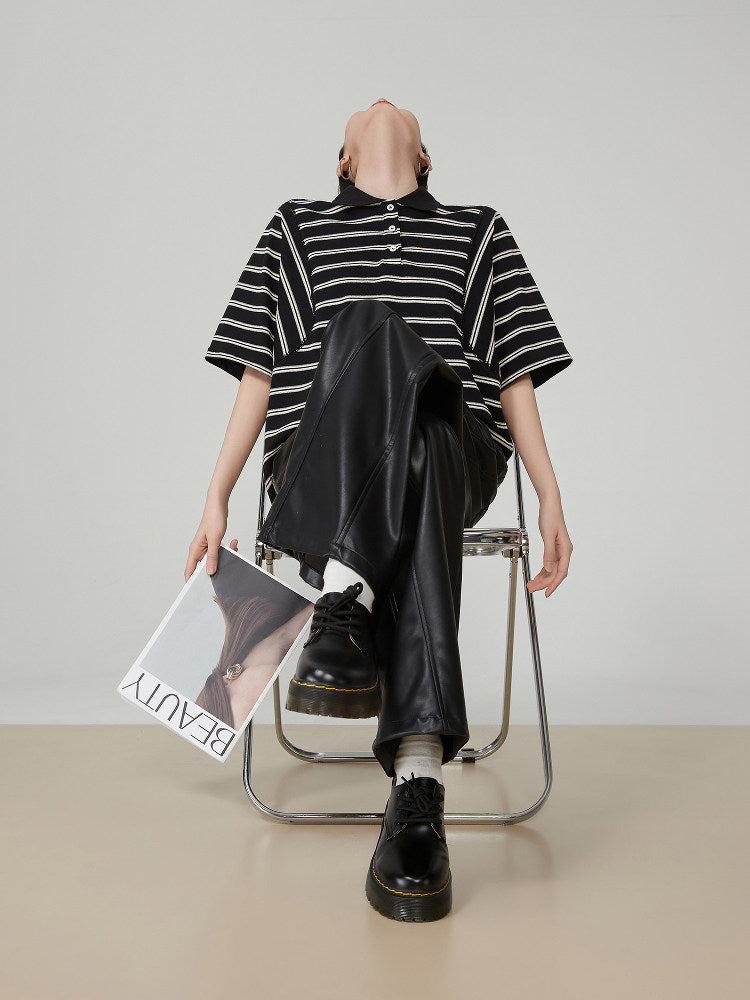 Striped Oversized Polo Shirt FER0244
