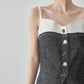 Front Button Bicolor Bustier / Wide Long Pants FER0272