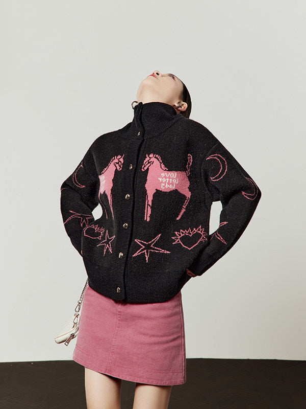 Stand Collar Knit Top/Pink Mini Skirt LLA0611