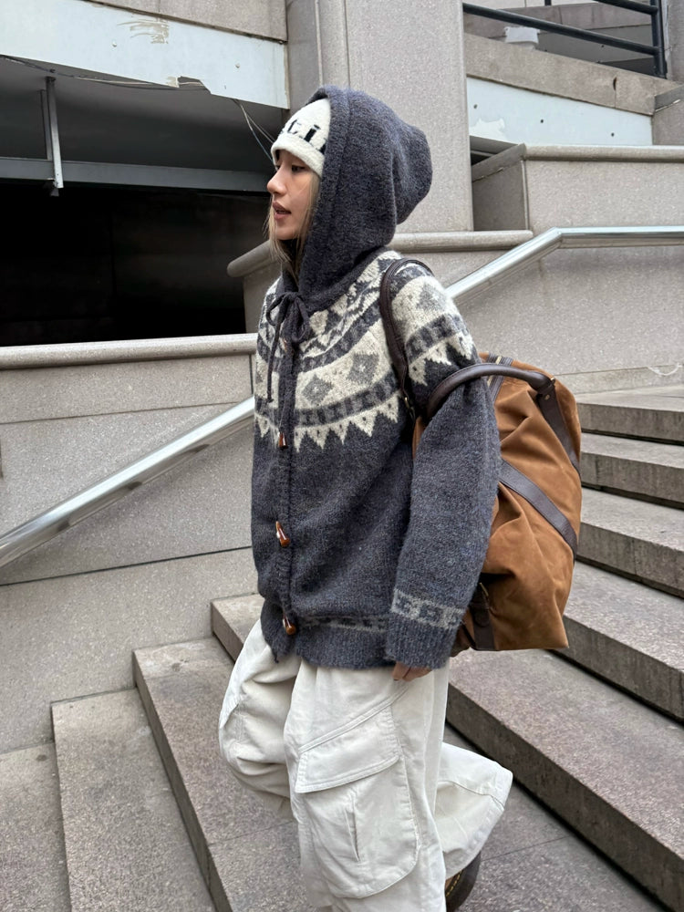 Nordic Pattern Hood Cardigan CYE0011