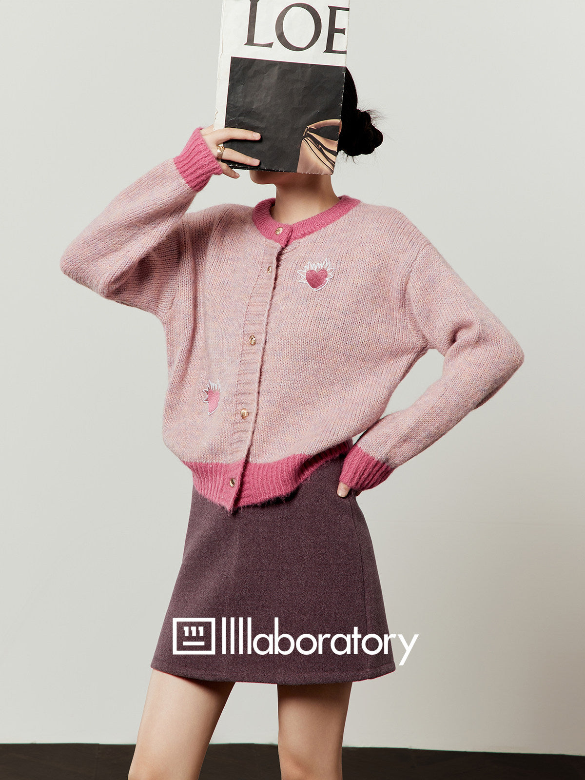 Heart Logo Knit Top / Purple Mini Skirt LLA0628