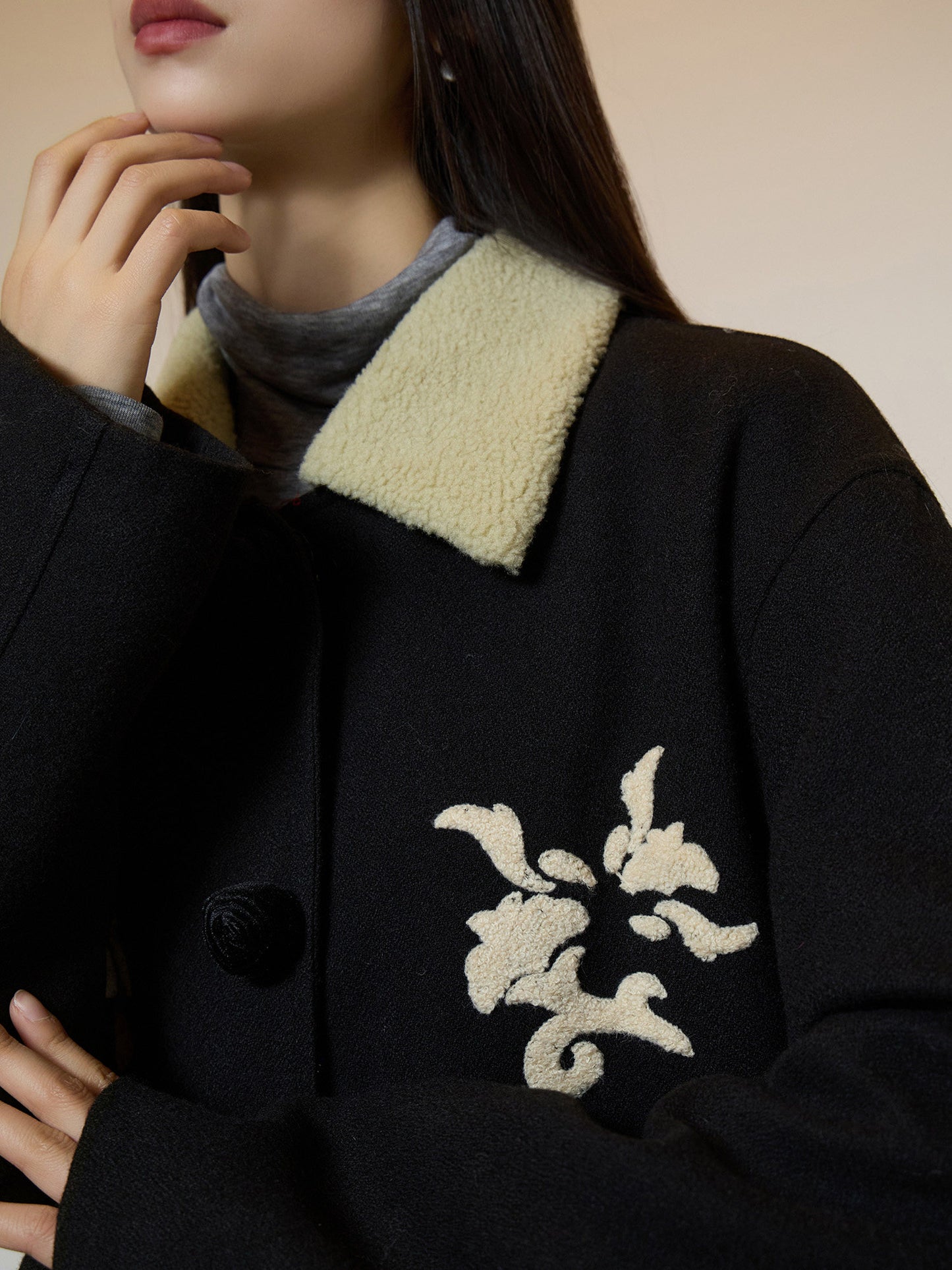 Vintage Embroidered Collar Wool Coat SUY0022