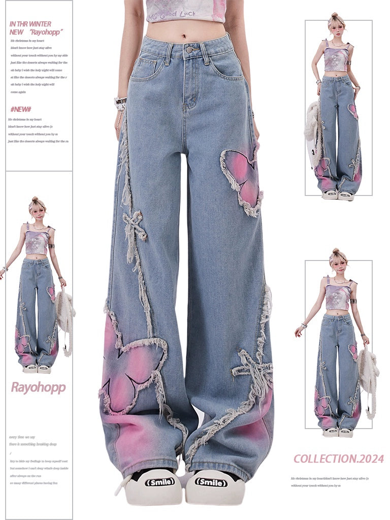 Korean Street Butterfly Denim Pants RHP0014