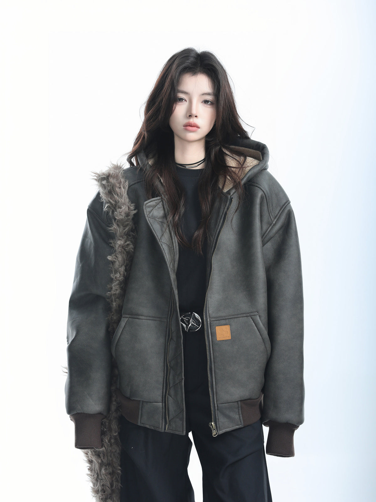Oversized Fur Hooded Blouson WLS0016