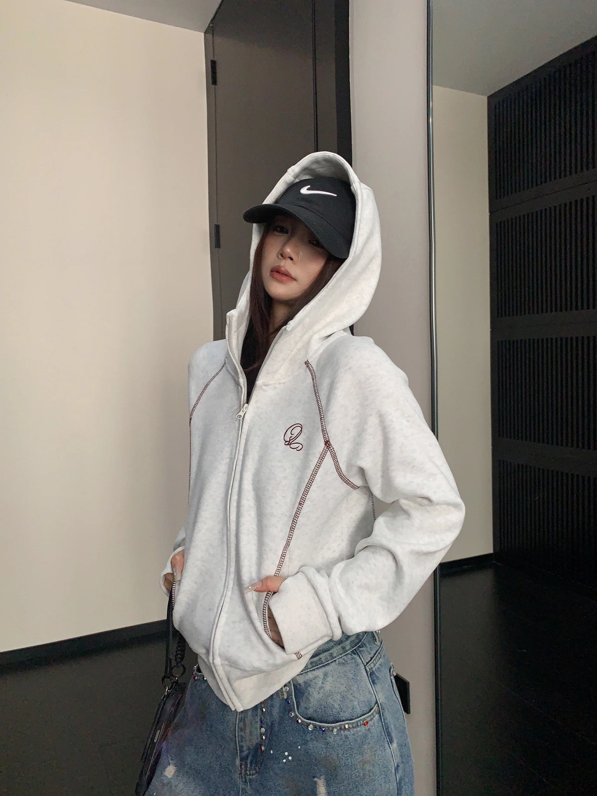 Color-Contrast Stitch Short Jacket YLS1045