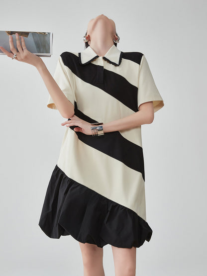 Polo Collar Color-Blocking Dress FER0112