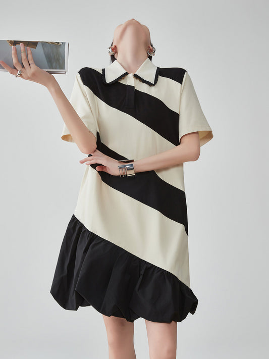 Polo Collar Color-Blocking Dress FER0112