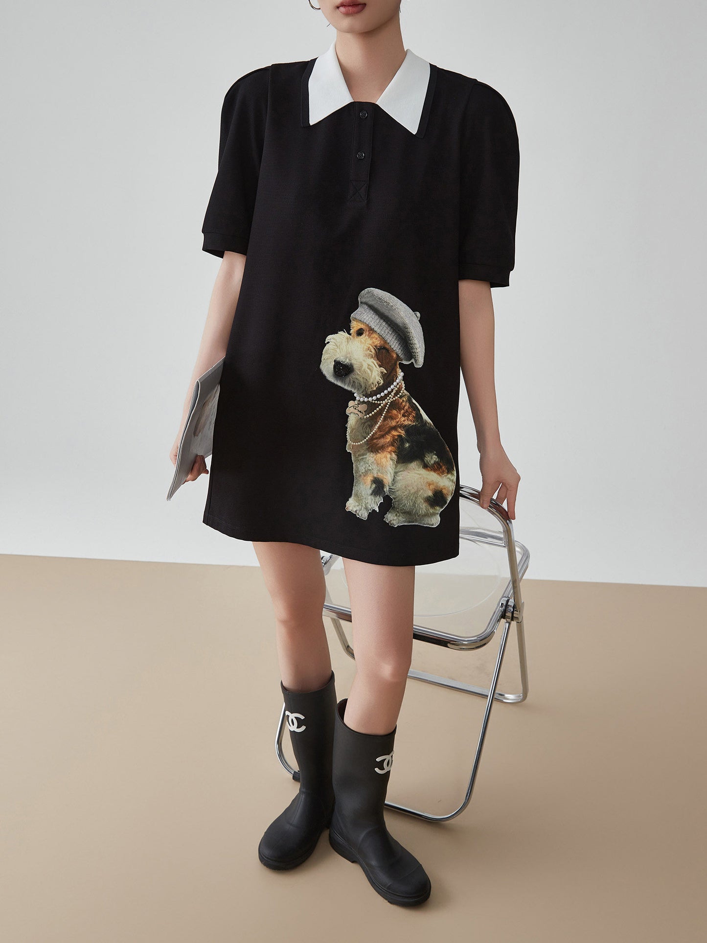 Dog Graphic Polo Dress FER0202