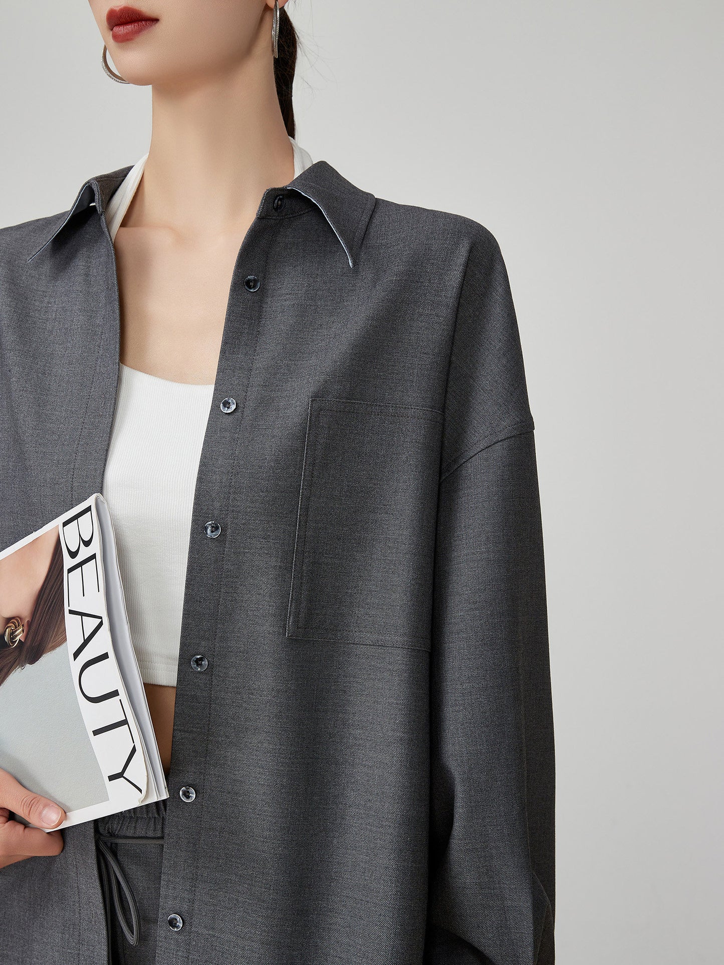 Gray Collared Long-Sleeve Shirt / Shorts FER0064