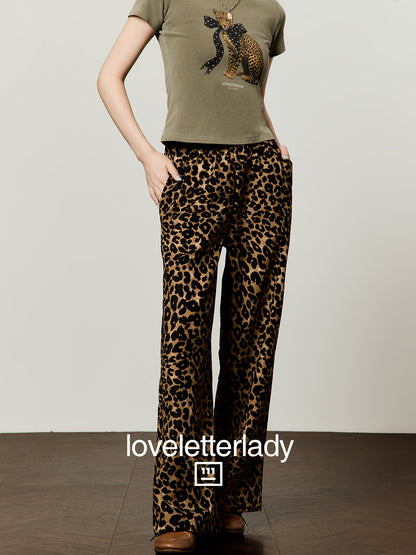 Leopard Graphic Short-Sleeve Cropped T-Shirt / Leopard Long Pants LLA0659