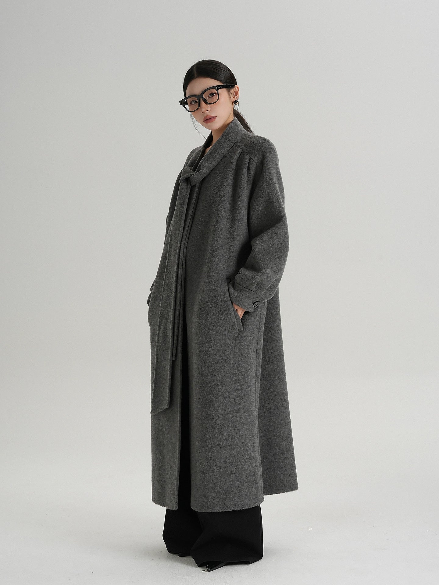 Tie Collar Long Coat SRS0384