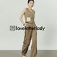 Coffee Hemp Casual Vest / Wide Pants LLA0249