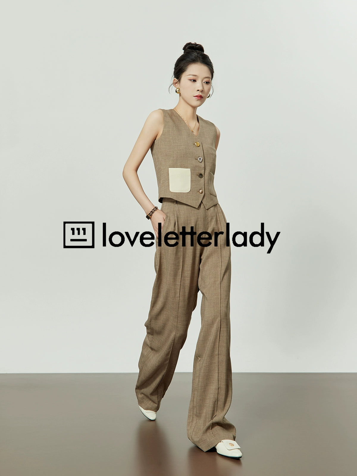 Coffee Hemp Casual Vest / Wide Pants LLA0249