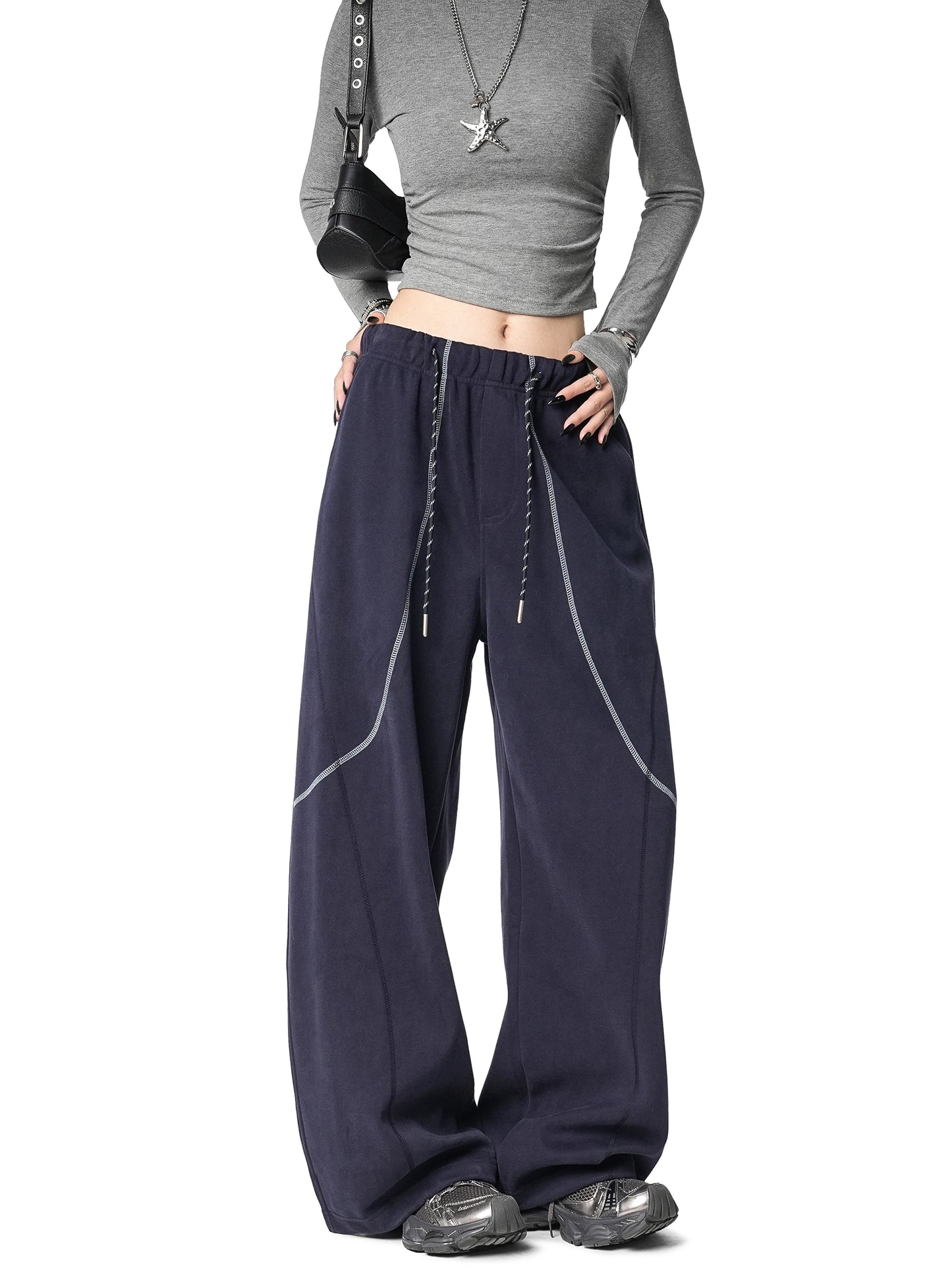 Color Contrast Stitch Sweat Pants ICM0105