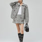 Gray Rhinestone Long-Sleeve Jacket / High-Waist Skirt FER0065