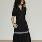 V-Neck Short Sleeved Black Dress VAS0095