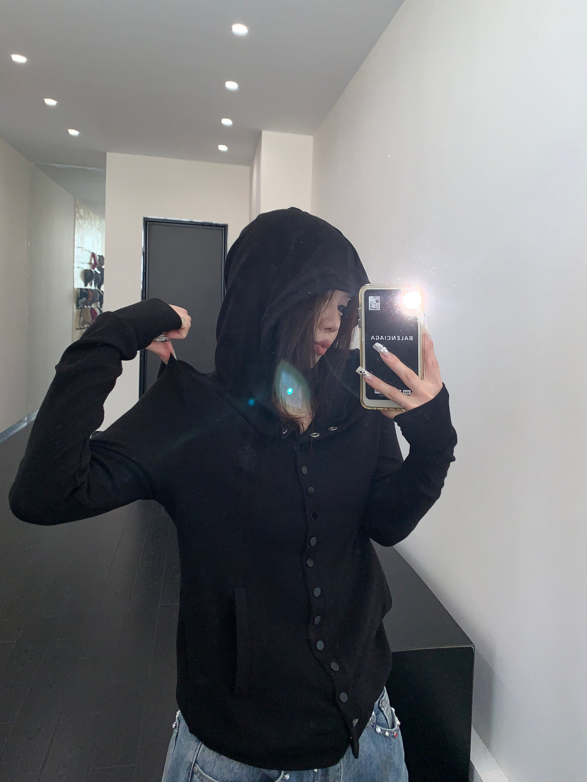 Snap Button Hooded Cardigan YLS1039