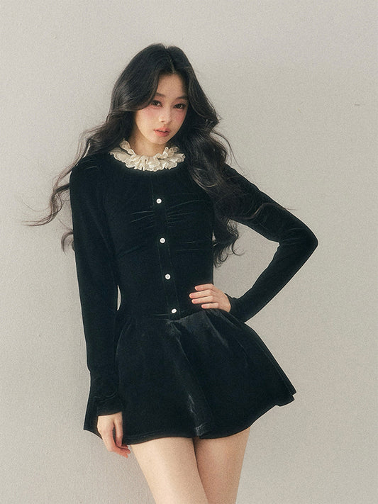 Ruffled Lace Velvet Dress LAS0058