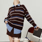 Polo Collar Coffee Knit/Blue Striped Shirt/Brown Knit Skirt LLA0540