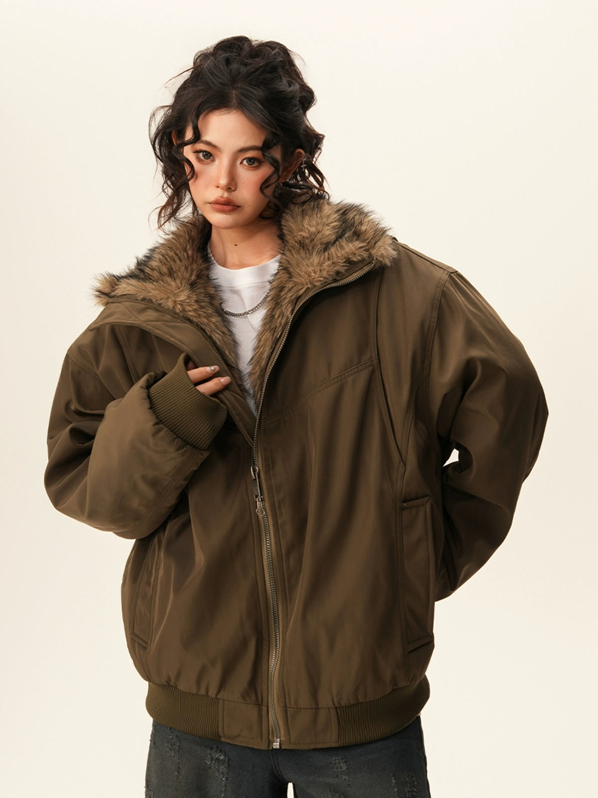 Stand Collar Inner Fur Jacket BWA0011