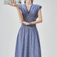 Gingham Check Shirring Long Dress FER0249