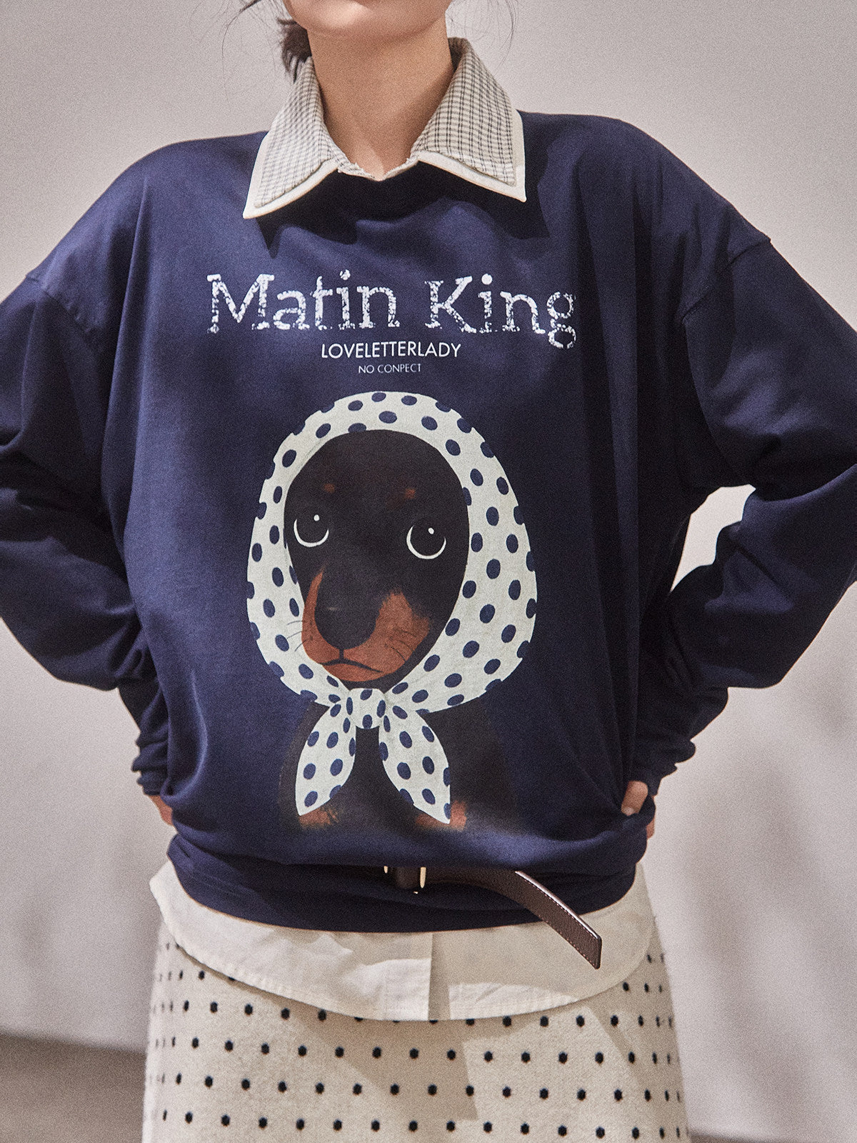 Casual Printed Long-Sleeve T-Shirt / A-line Mini Skirt LLA0664