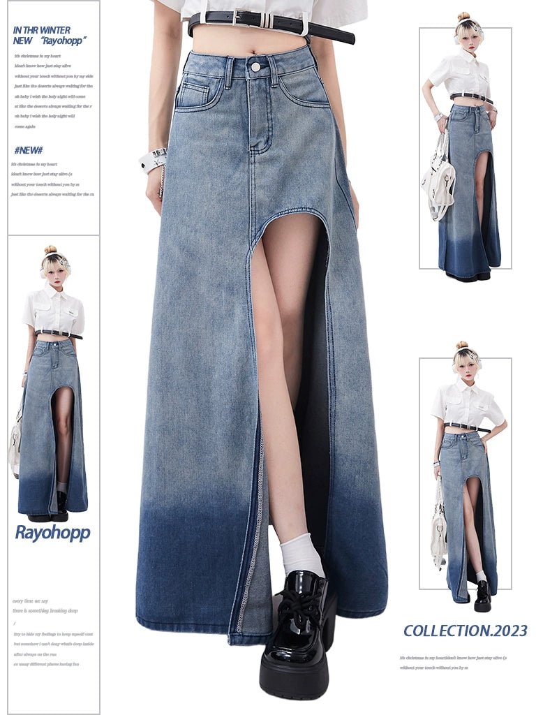 Open Cut Long Denim Skirt RHP0013