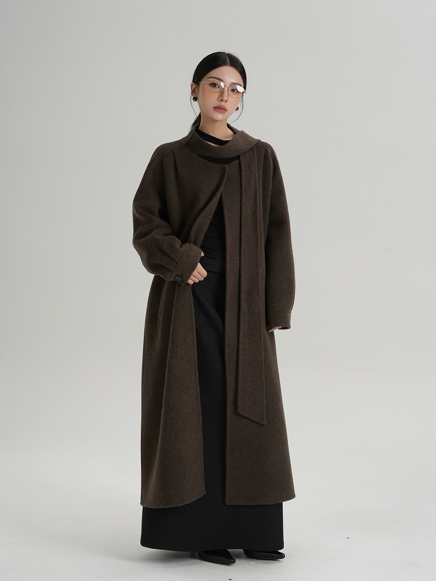 Tie Collar Long Coat SRS0384