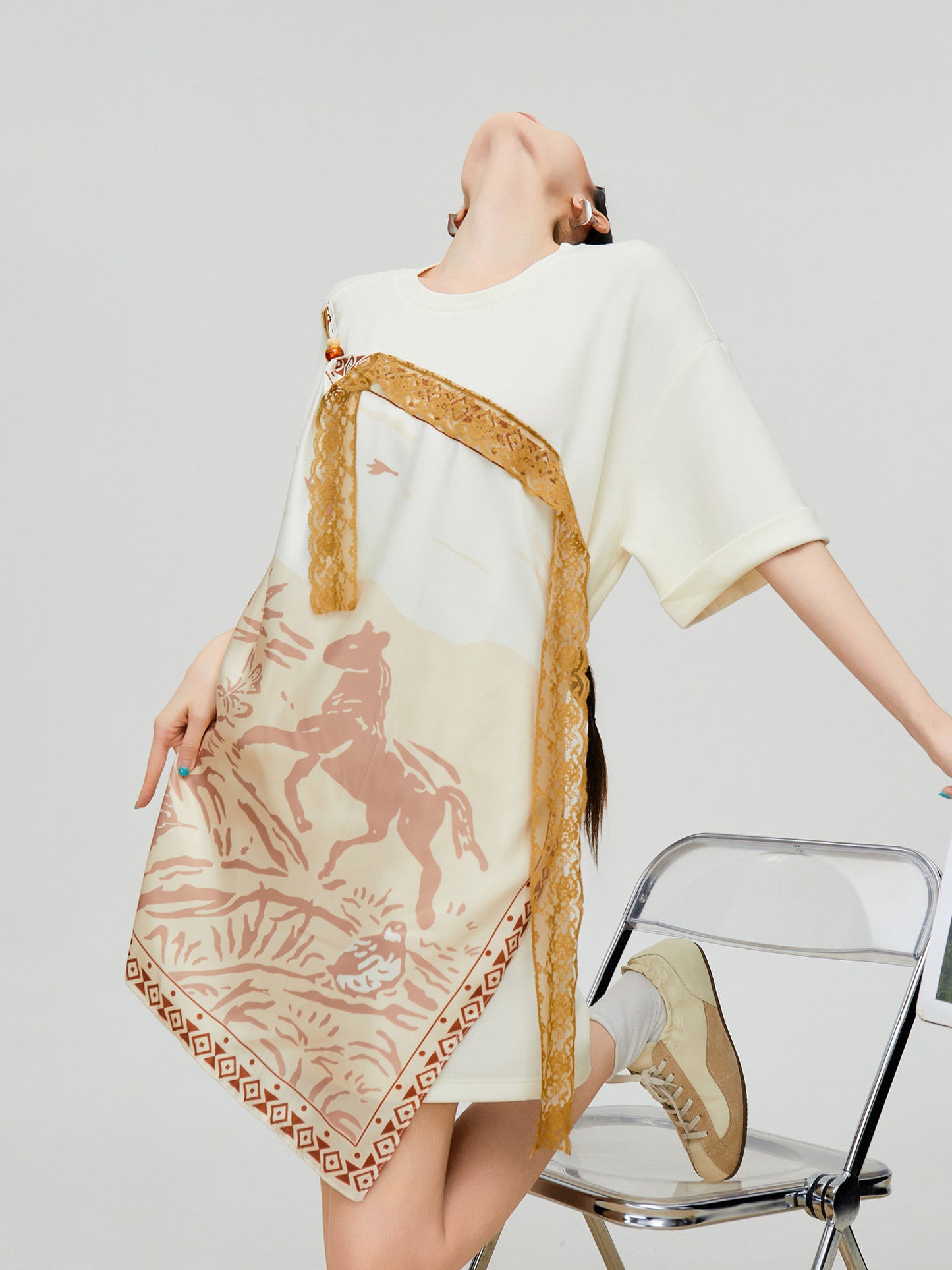 Horse-Handle Scarf Layered Dress FER0295