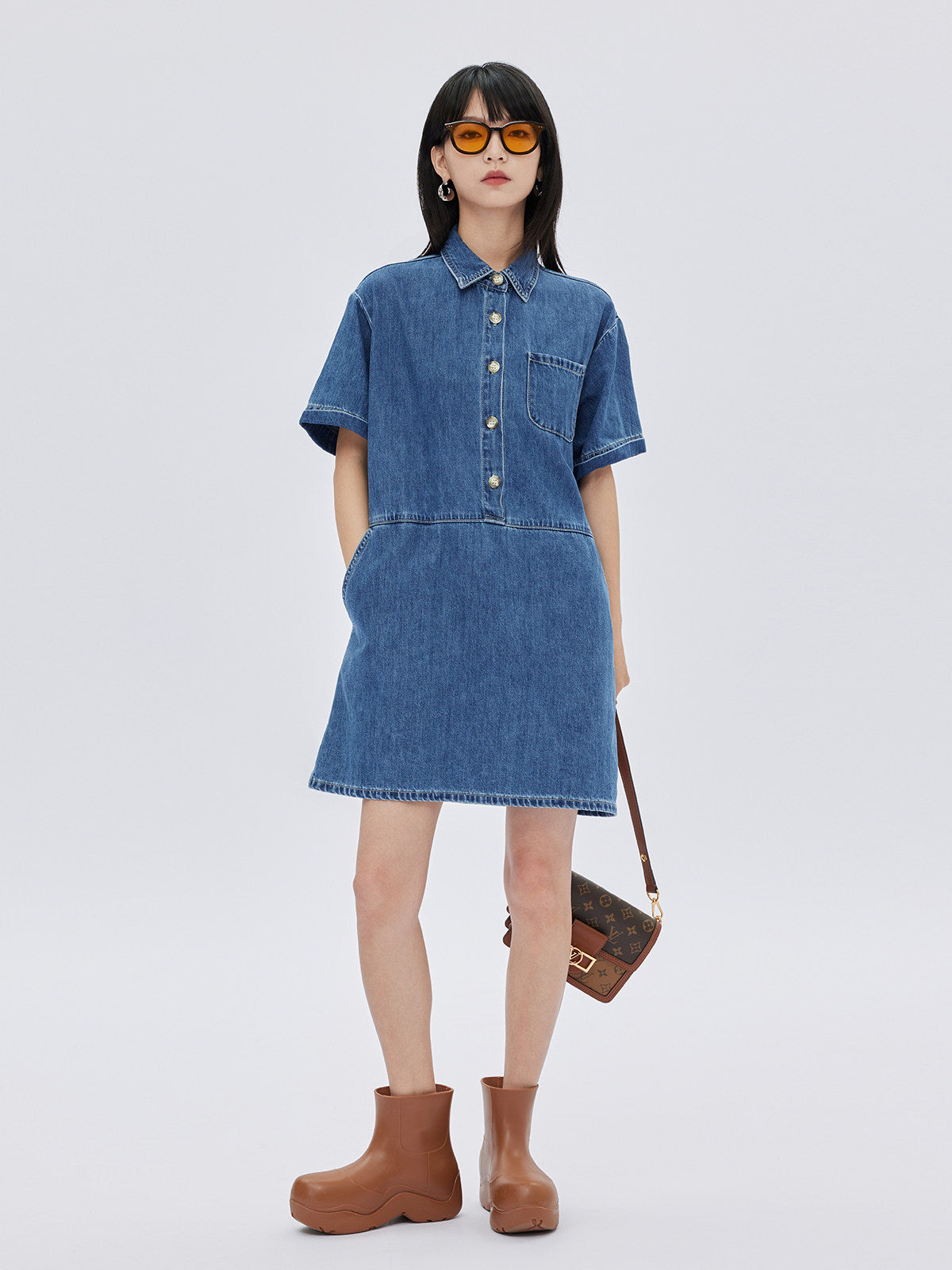 Polo Collar Denim Shirt Dress SHN0035