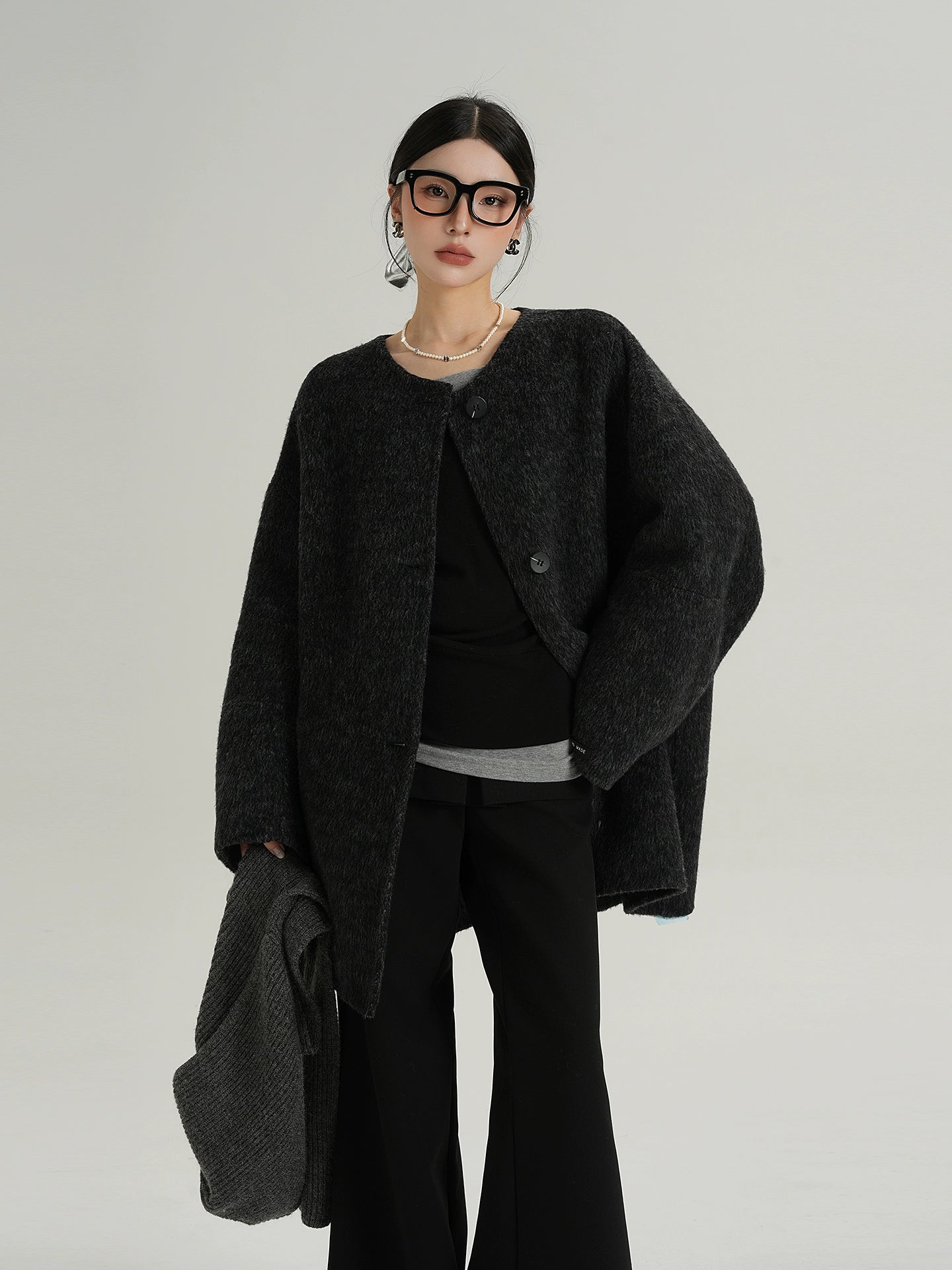 Hood Scarf Mid Length Wool Coat SRS0358