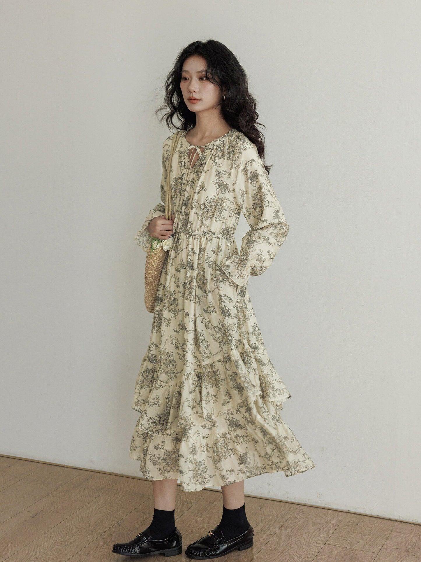 V-Neck Floral Vintage Shirt Dress VAS0192