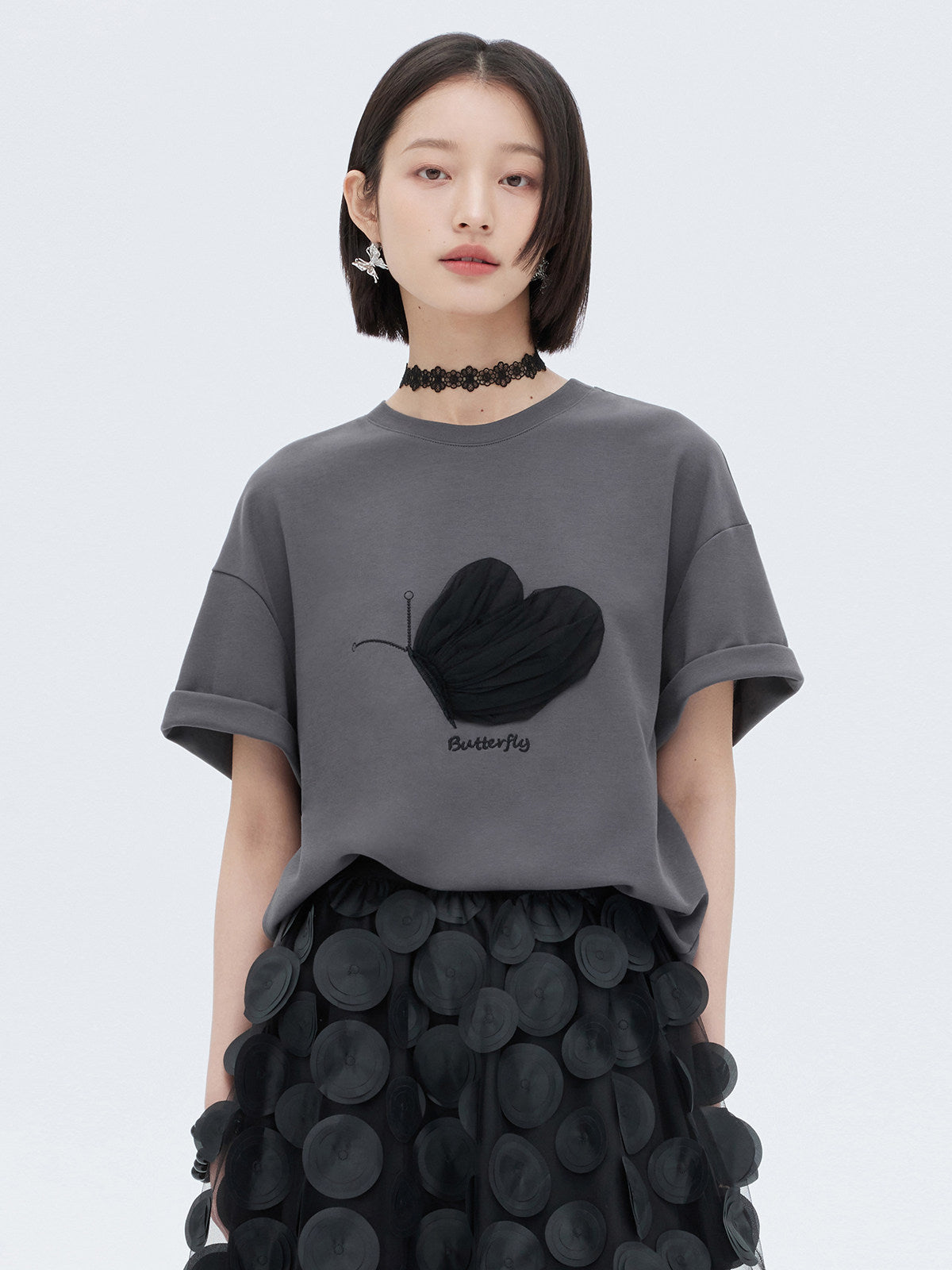 Butterfly Embroidery Short Sleeve T-Shirt SHN0012