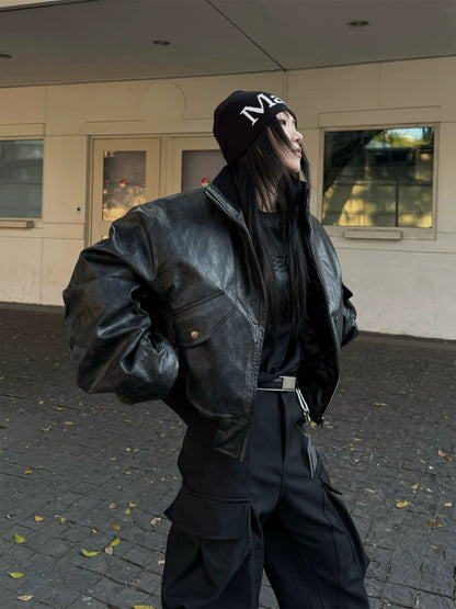 Vintage Washed Leather Jacket FLG0001
