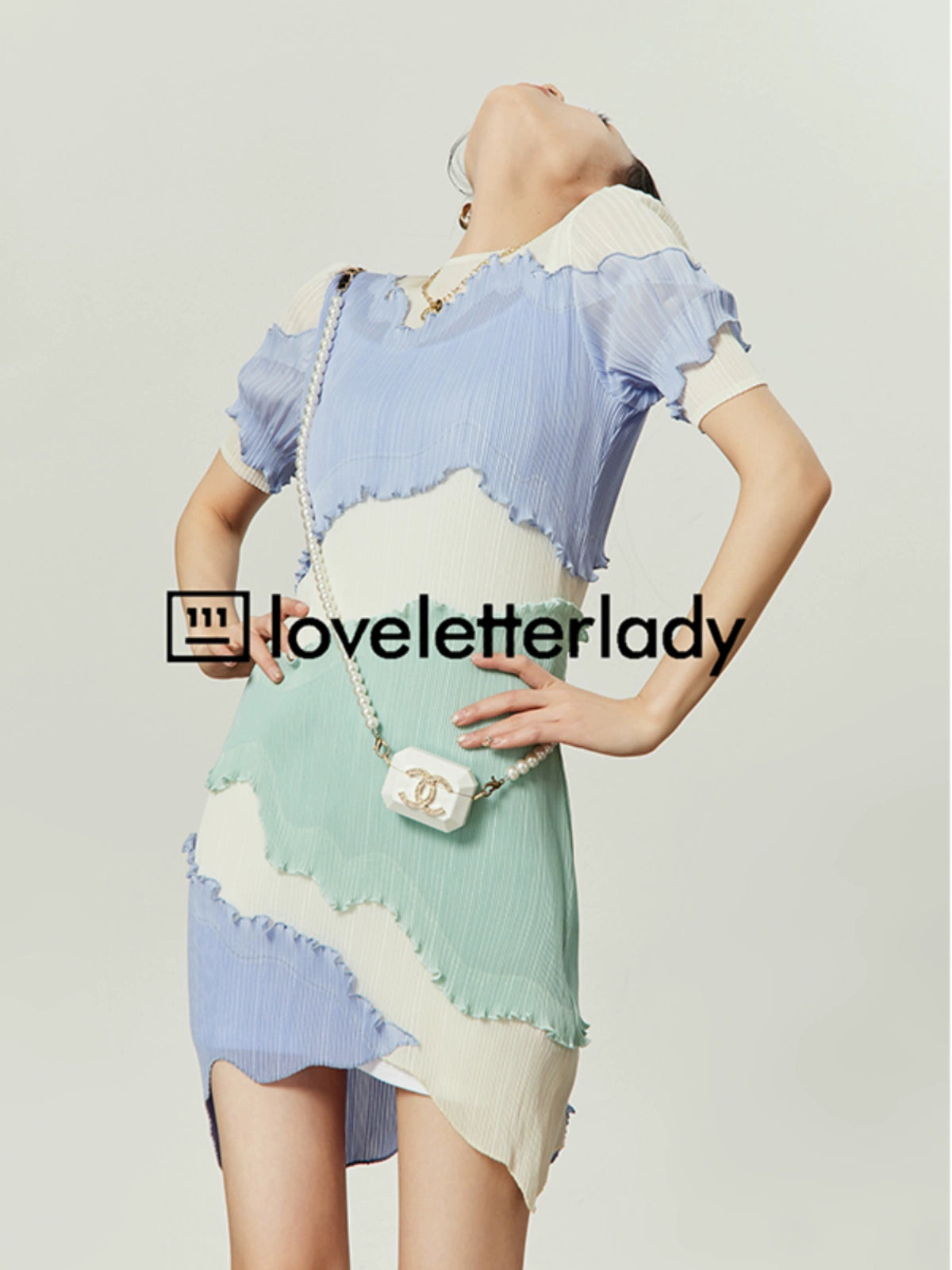 Light Blue Asymmetrical Mini Dress LLA0050