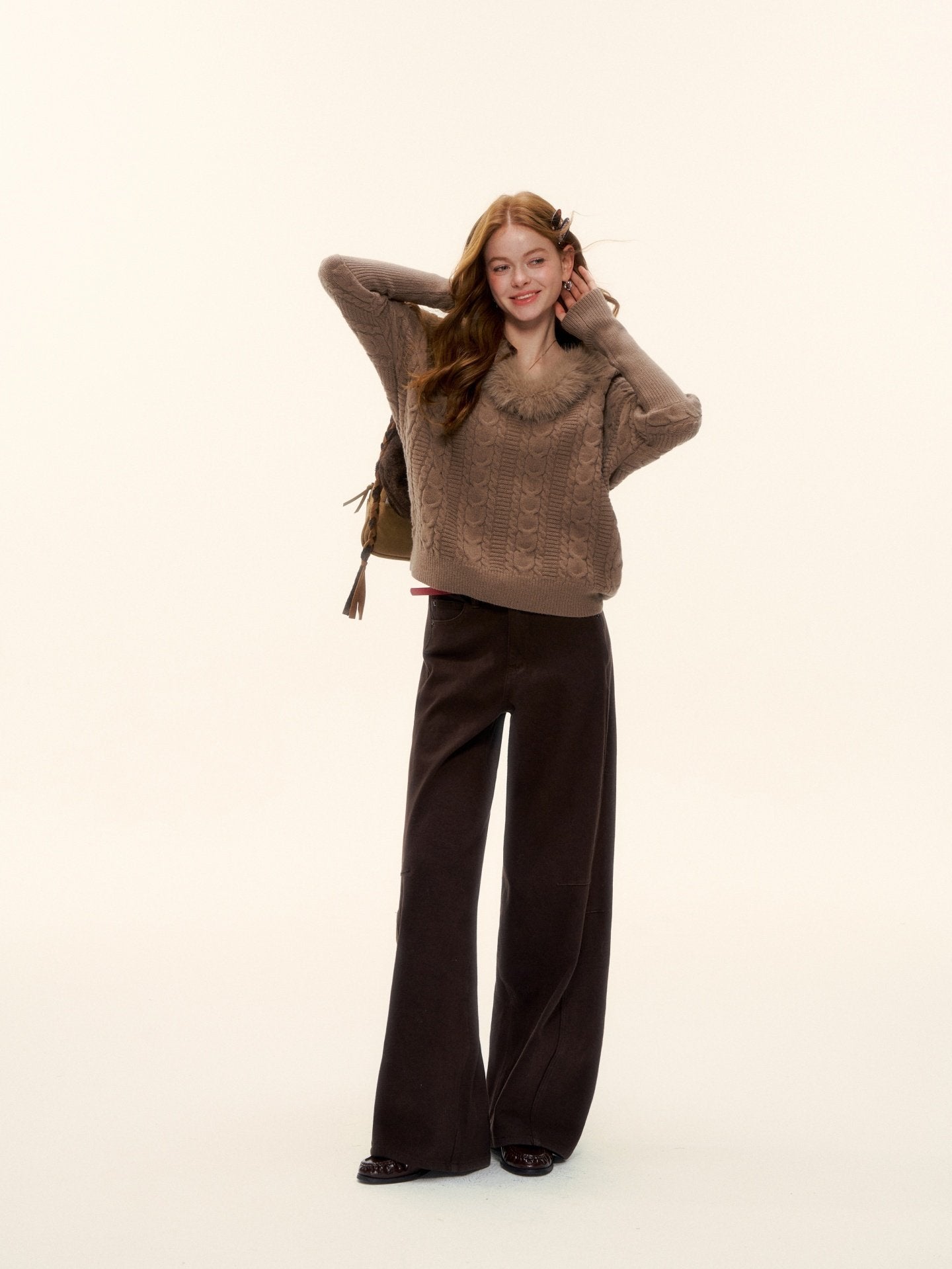 Fur Collar Cable Knit Top ASG0077